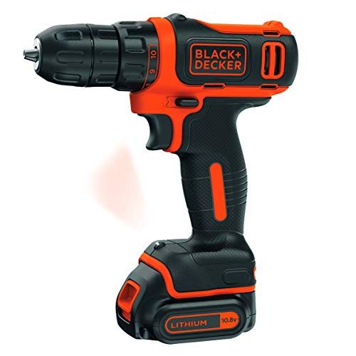 BLACK+DECKER BDCDD12-QW Perceuse-visseuse sans fil - Chargeur inclus, 10.8V, Sans coffret, 1 batterie