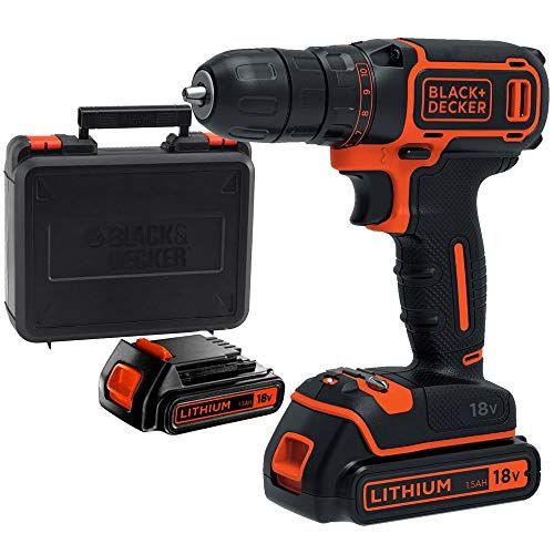 BLACK+DECKER BDCDC18KB-QW Perceuse visseuse sans fil - Chargeur inclus - Livrée en coffret, 18V, Coffret, 2 Batteries