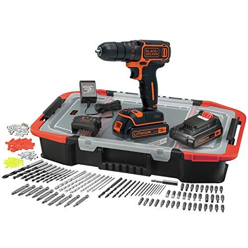 BLACK+DECKER BDCDC18BAST-QW Perceuse Visseuse Sans Fil 18 V Li-Ion avec Chargeur - Inclus 160 Accessoires et 2 Batteries 1,5 Ah Livrée en Coffret