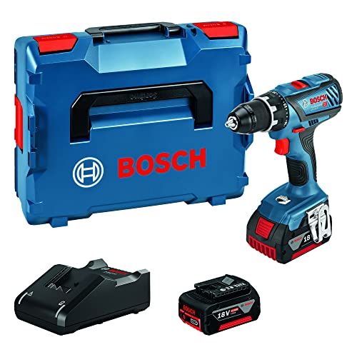 Bosch Professional 18V System GSR 18V-28 - Perceuse-visseuse sans-fil (couple maxi (tendre/dur) : 28/63 Nm, 2 batteries 4,0 Ah, chargeur GAL 18 V-40, L-BOXX)